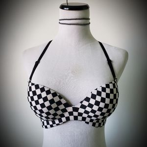 Checkered Padded Bandage Crossback Bra 32A XS S